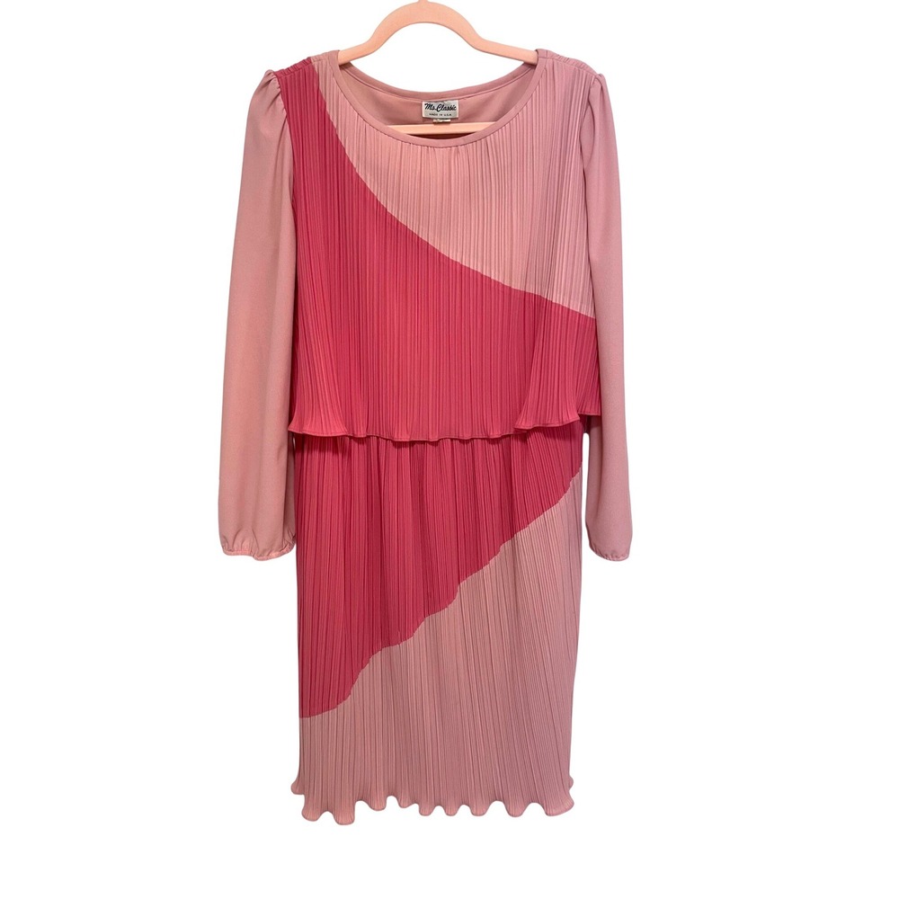 Vintage Accordion Pleated Dress Ms. Classic Size 18 Pink‎ Colorblock